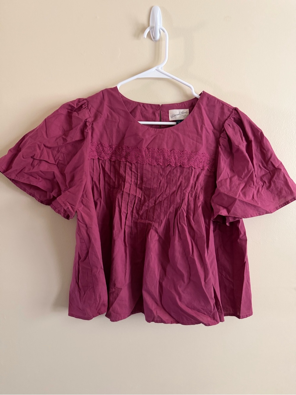 Universal Thread Plum Puff Sleeve Lace Yoke Blouse